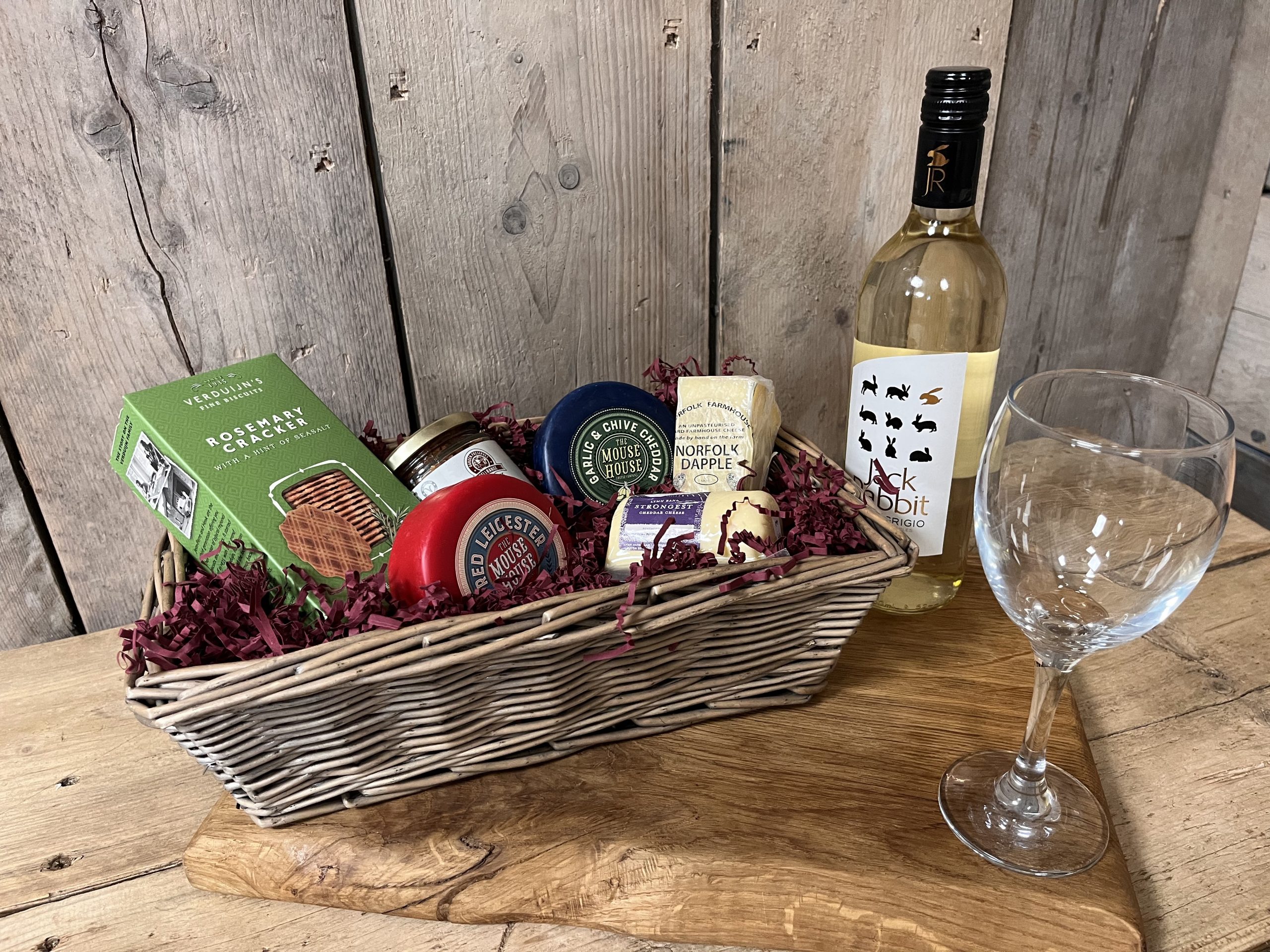 Medium Cheese Hamper Box with White Wine